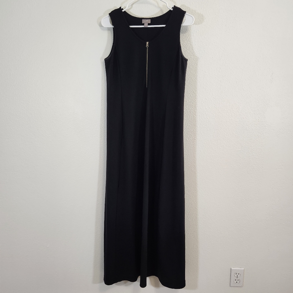 J Jill Maxi Dress Womens Small Black Long Sleeveless Zipper Front Stretch